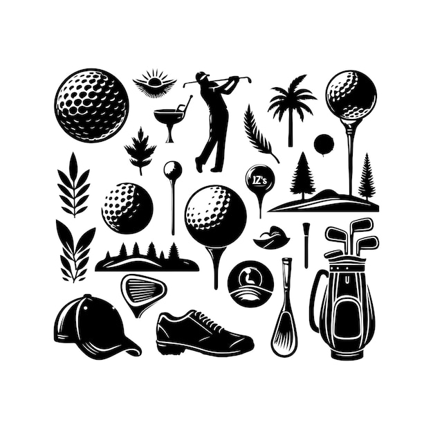 Golf collectie elementen illustratie silhouet stijl