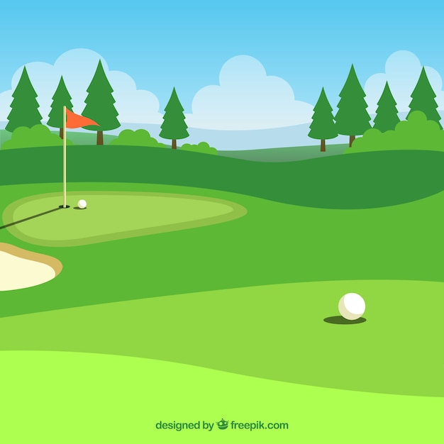 Vettore sfondo di campo da golf in stile piatto