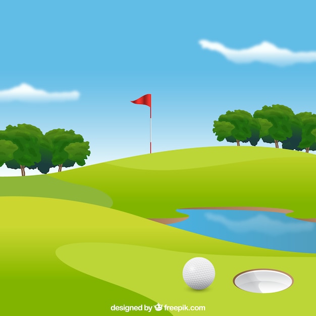 Vettore sfondo di campo da golf in stile realistico