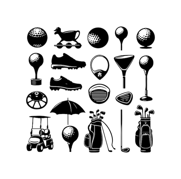 golf elements collection illustration silhouette style