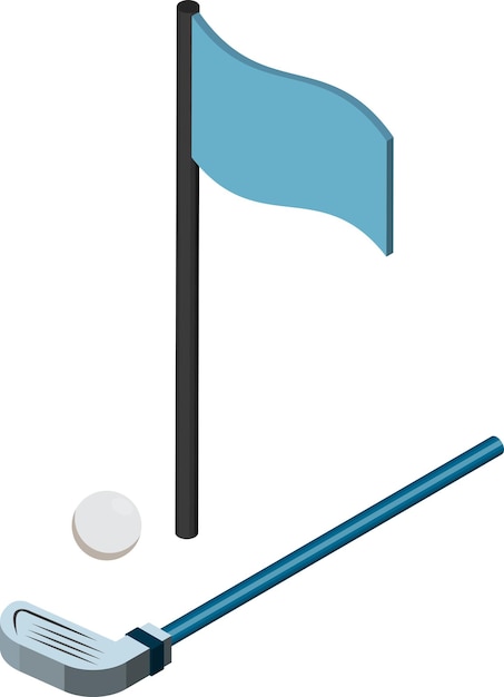 Vector golf en vlag illustratie in 3d isometrische stijl