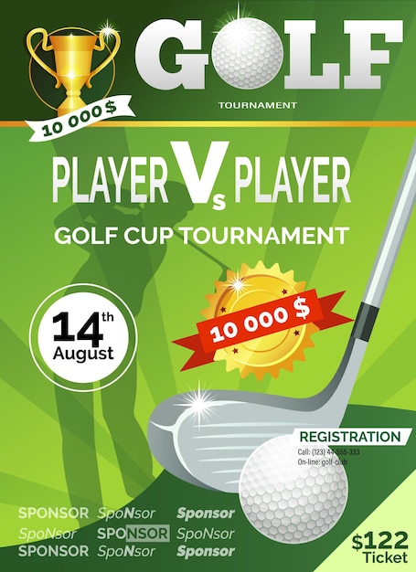 Флаер для гольфа, плакат, баннерная реклама Шаблон турнира по гольфу с образцом текста
