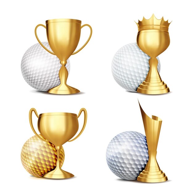 Golf game award set ball golden cup