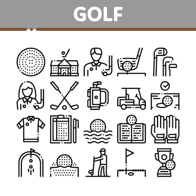 Il gioco di golf attrezzature raccolta set di icone vettore