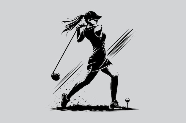 golf girl silhouette illustration isolated for easy use