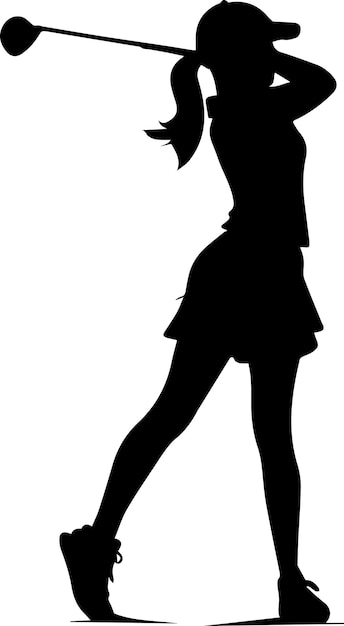 Vettore colore nero dell'illustrazione della siluetta di vettore della ragazza di golf