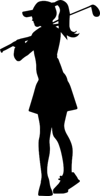 Векторная иллюстрация силуэта девушки-гольфа черного цвета