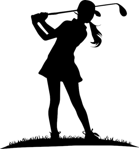 Vettore colore nero dell'illustrazione della siluetta di vettore della ragazza di golf