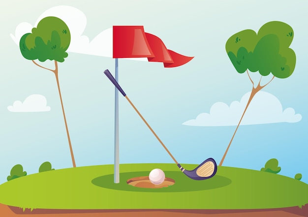 Golf groen landschap toernooi outdoor concept cartoon grafisch ontwerp element illustratie