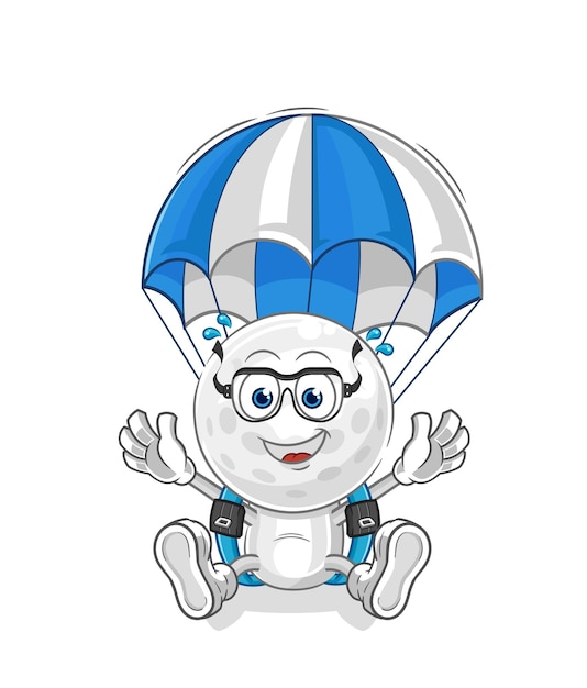 Vettore della mascotte del fumetto del personaggio di paracadutismo della testa di golf