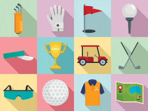 Golf icons set, flat style