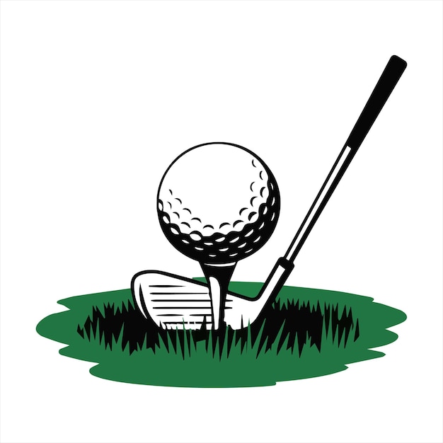 Golf-icoon Gekruiste golfknuppels of stokken met bal op de tee Vector-illustratie