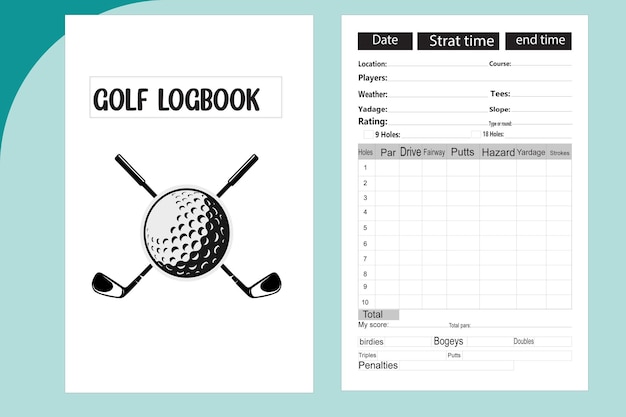 Vector golf logboek kdp interieur dagboek drukbaar