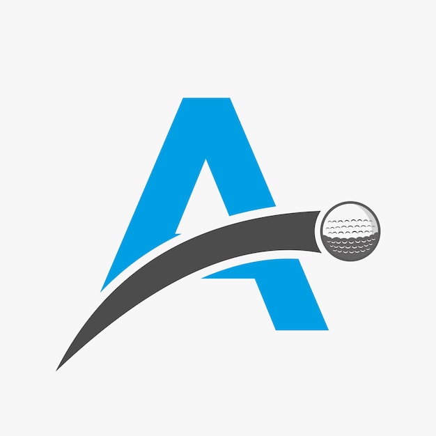 Golf Logo On Letter A Concept With Moving Golf Ball Icon Hockey Sport Logotype Symbol