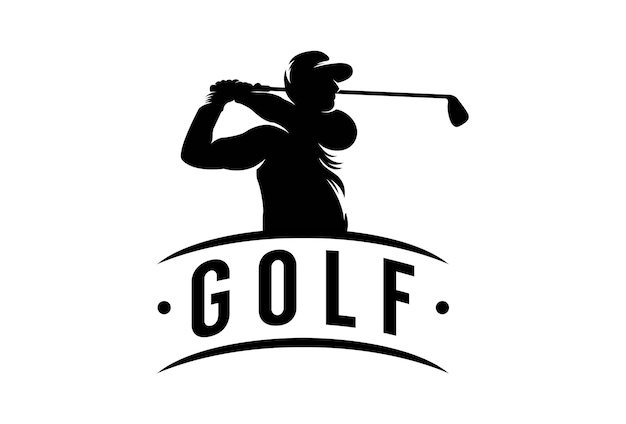 Golf-logo met silhouet van een persoon die met een golfstok zwaait