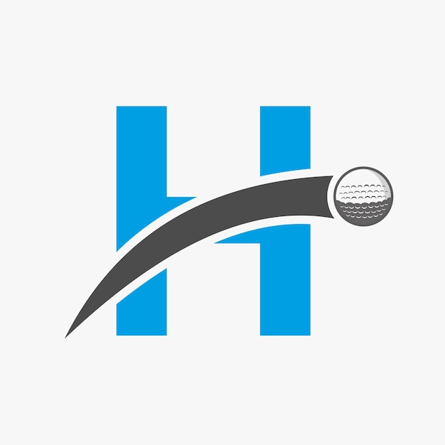 Vector golf logo op letter h concept met bewegende golfbal pictogram hockey sport logotype symbool