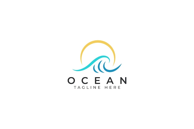 Golf Oceaan Strand Logo Abstracte Illustratie Natuur Plezier Surfen Zomervakantie Teken Symbool Branding.