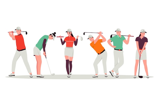 Golf people player vector illustration set