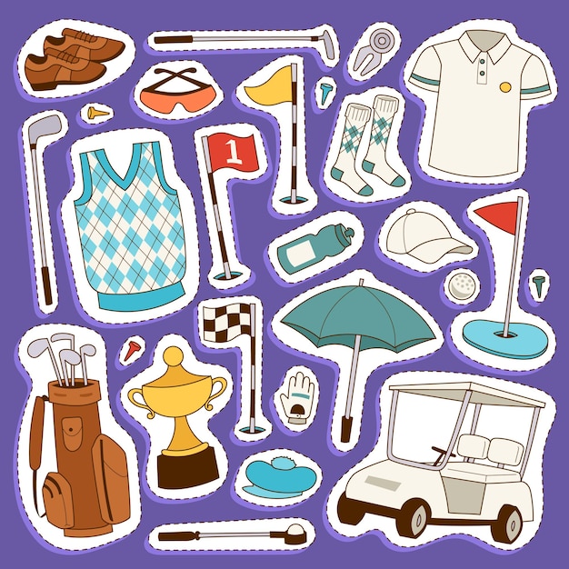 Golf player clothes and accessories illustration