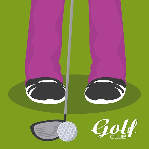 Golf player legs with club and ball