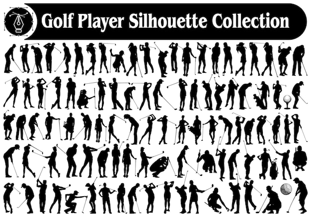 ゴルフ プレーヤーの男性または女性のシルエット ベクトル コレクション