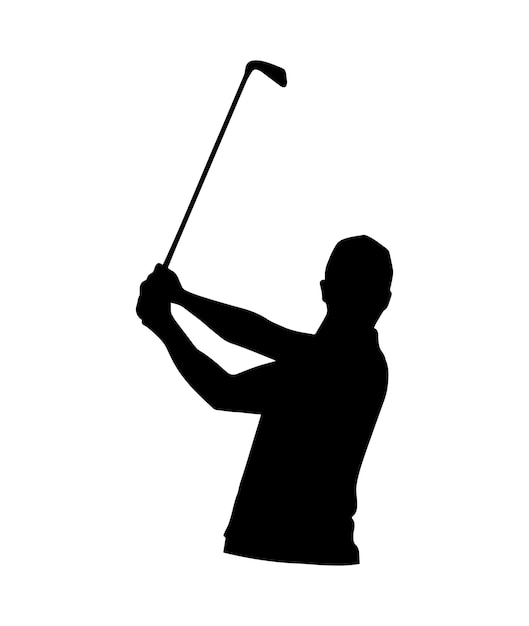 Vector golf player person silhouette vector simple shadow shape flat black icon isolated on white backround logo emblem design element sportive man playing sport game