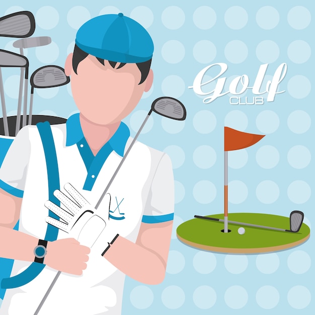Golf player with club on camp cartoon 