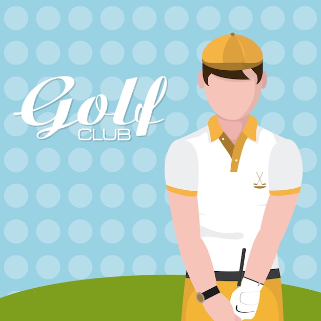 Golf player with club on camp cartoon