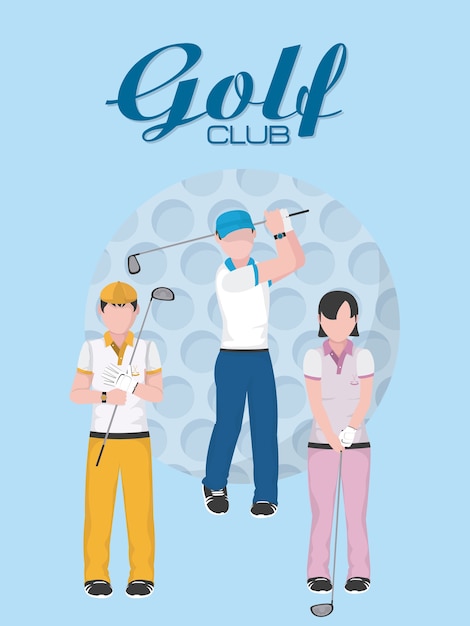 Vector golf players team over ball background