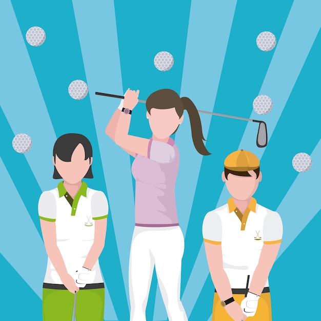 Golf players team over blue striped background