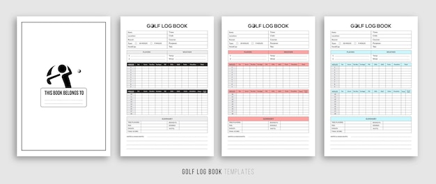 Vector golf scorecard log book templated tracker design