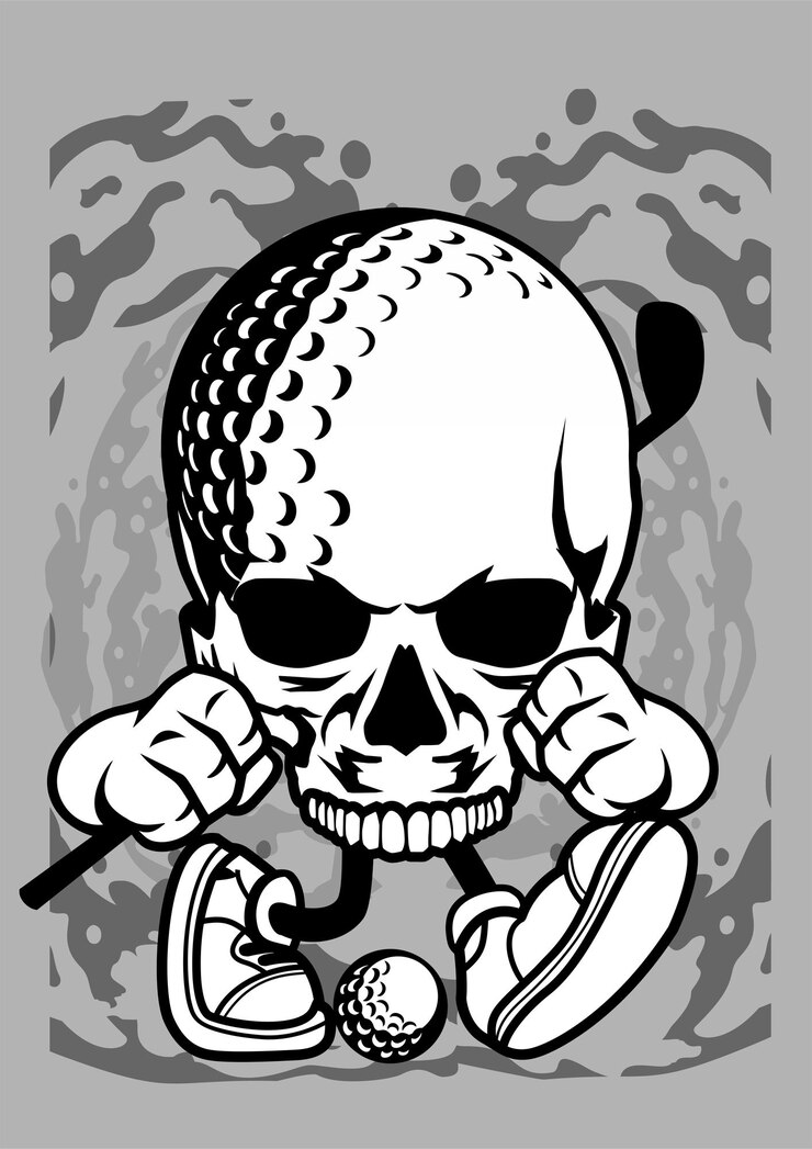 Golf Skull Cartoon Character