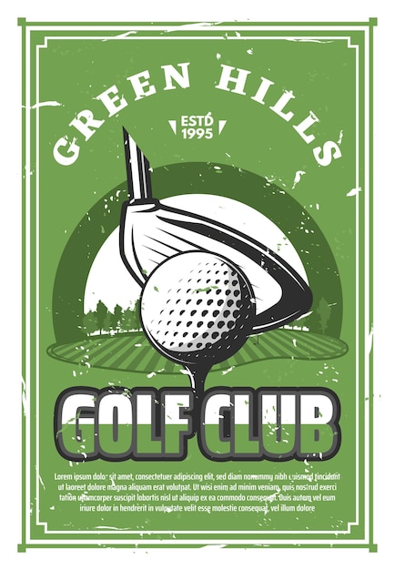Винтажный баннер гольф-клуба с мячом на тройнике