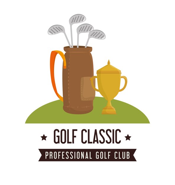 golf sport clubs bag emblem icon