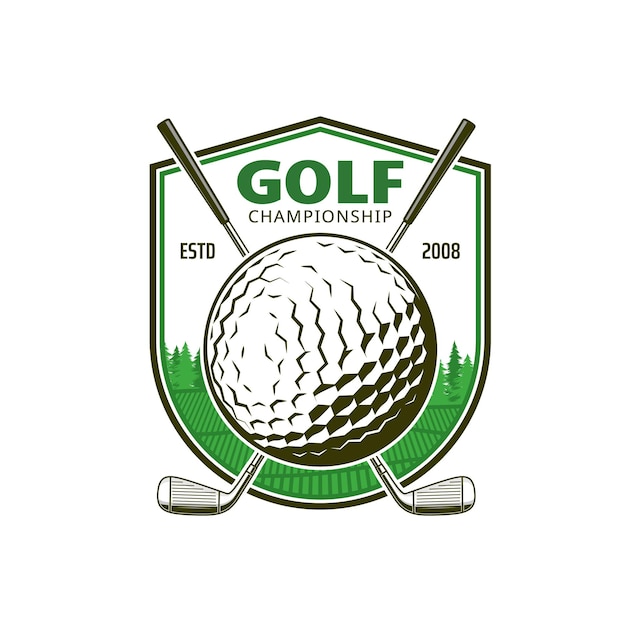 Golf sport icon with crossed clubs vector emblem