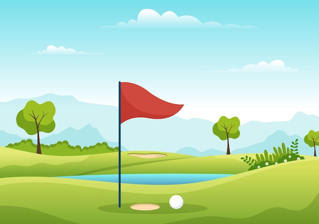 Golf Sport Illustratie voor Outdoors Fun of Lifestyle in Flat Cartoon Handgetekende sjablonen