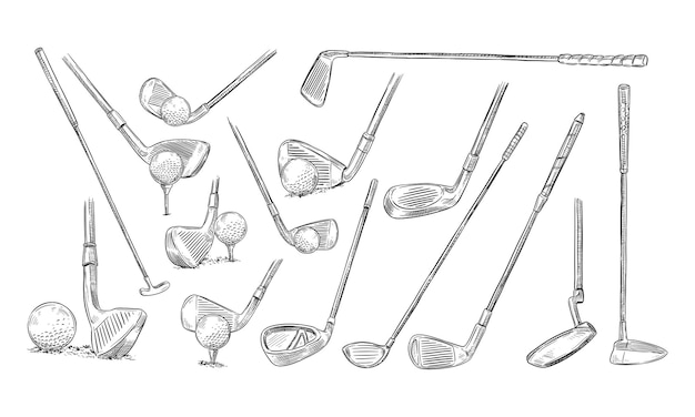 Vector golf stick handdrawn collection