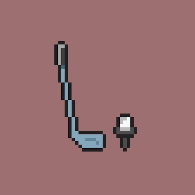 golf stick with golf ball in pixel art style