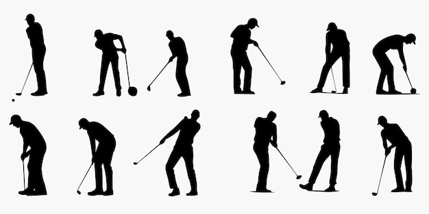 Golf Swing met een speler silhouet vector collectie