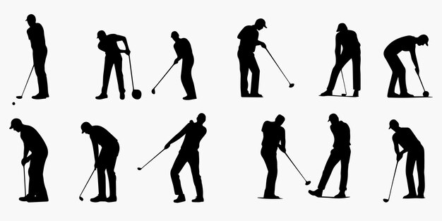 Golf Swing with a player silhouette vector collection