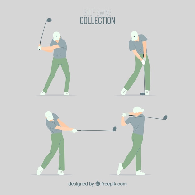Vector golf swings collection with man in flat style