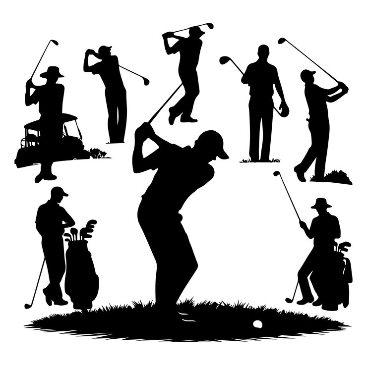 Vector golf swings collection with silhouette vector design