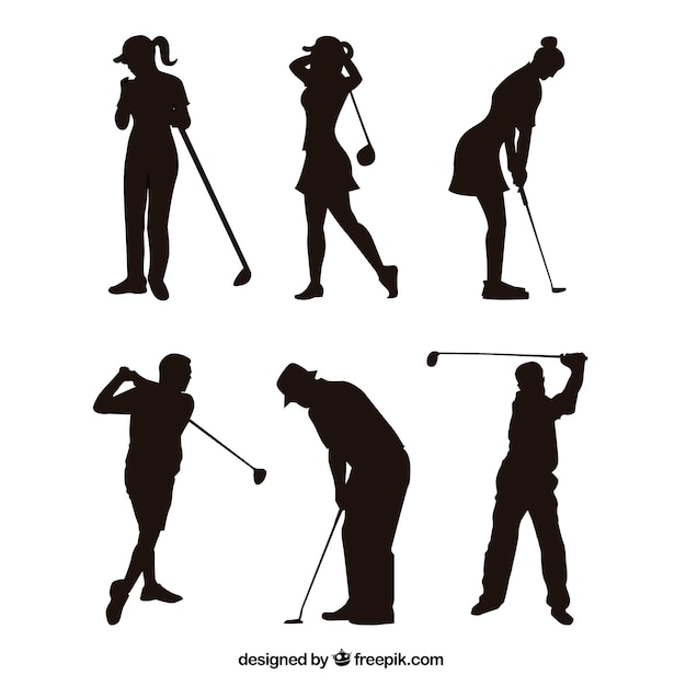 Vector golf swings collection with silhouette