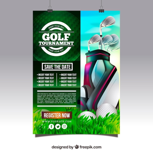 Vector golf tournament poster with clubs