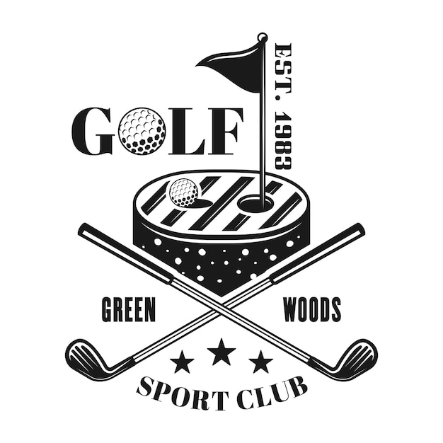 Golf vector emblem, label, badge or logo in vintage monochrome style isolated on white background