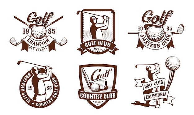 Golf vintage embleem set Golfer club retro badges Vector illustratie