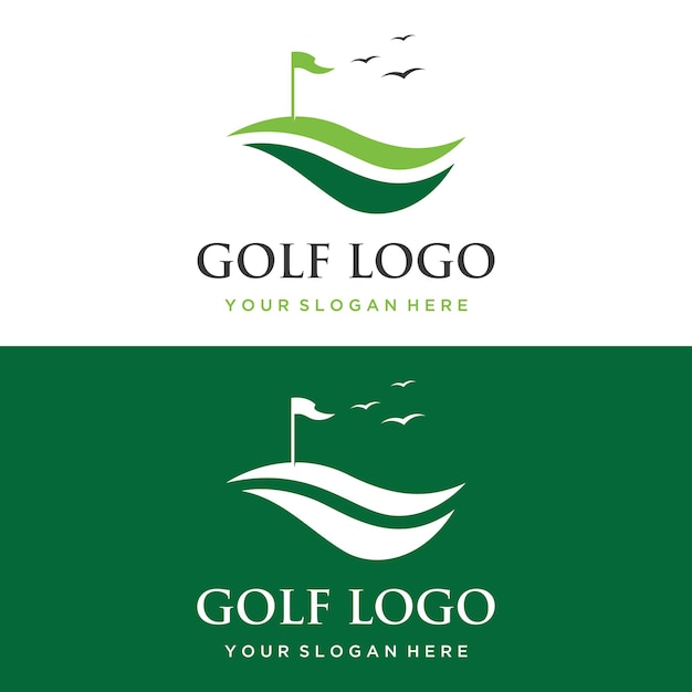 Vector golfbal en stok en golfbaan logo sjabloonontwerp logo voor professioneel golfteam golfclubtoernooi zakelijk evenement