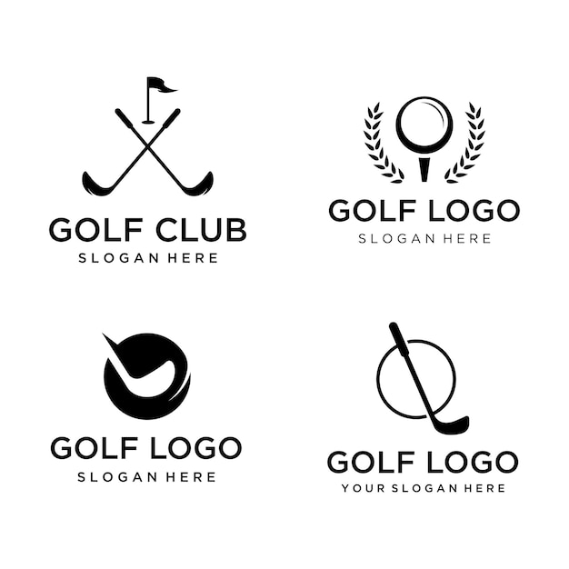 Golfbal en stok en golfbaan logo sjabloonontwerp logo voor professioneel golfteam golfclubtoernooi zakelijk evenement