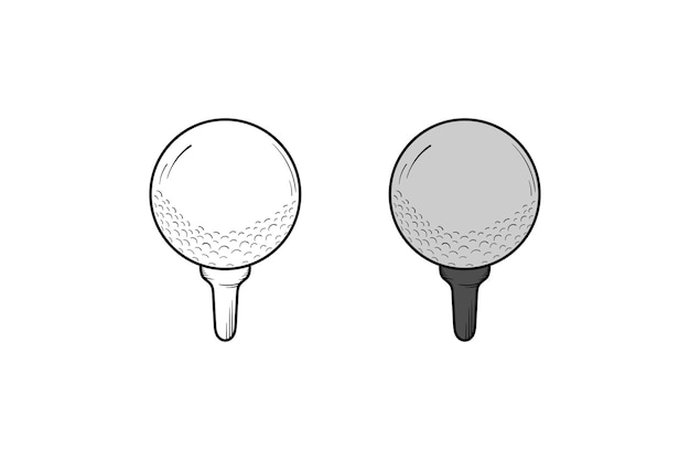 Golfbal hand getekende illustratie schets en kleur