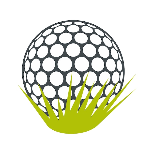 Vector golfbal op groen gras platte pictogram geïsoleerd op een witte achtergrond